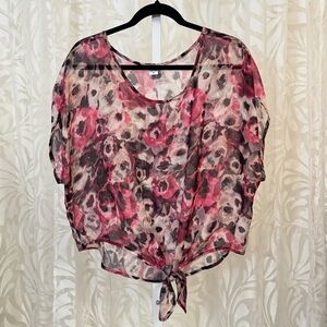 Bar III Floral Sheer Blouse - Pink and Black